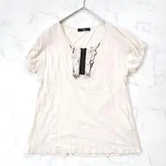 美品　NICOLE　半袖シャツ　Uネック　ベージュ　綿混　Mのサムネイル