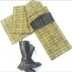 【週末SALE】グリーンイエローチェック着物　単衣着物、紬？ウール？