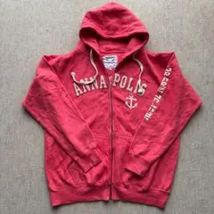 t*9様 VINE YARD マリンロゴ刺繍パーカー M 赤系 ビッグシルエット