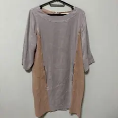 YUMA KOSHINO ピンクベージュ　薄手　スウェード調　ワンピース