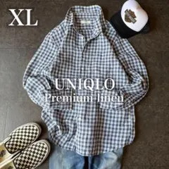 20SS UNIQLO プレミアムリネン チェックシャツ XL 麻100% 春夏