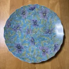 前畑陶器 庫山窯 紫草花 輪花尺皿 大皿 色絵 染付