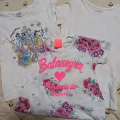 白 無地Tシャツ ディズニープリンセス 花柄110 女の子 Tシャツセット