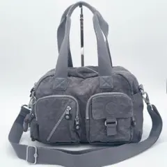 【良品】キプリング　2way ショルダーバッグ　ナイロン　グレー系　チャーム付のサムネイル