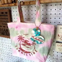Hawaiian✨️ぷっくりハートバッグチャーム付手染めミニトートバッグ 
