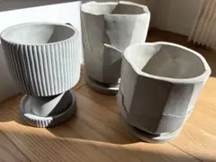 植木鉢 3点セット セメント鉢 鉢カバー 受け皿付き