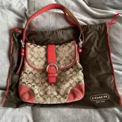 COACH ロゴ柄 ハンドバッグ ベージュ/レッド 保存袋付き