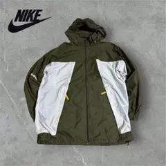 【I94】NIKEナイキ刺繍ナイロンジャケットオリーブ×グレー黄