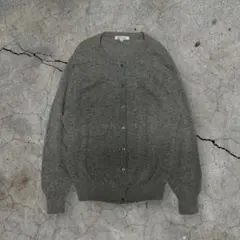 ウール100％ カーディガン M グレー 丸首 霜降り ヴィンテージ レトロ