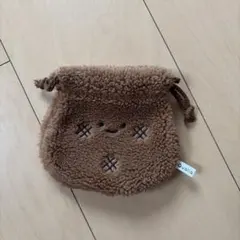 もこもこ 巾着 ポーチ ブラウン　おにぎり