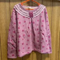 ピンク 水玉模様 長袖カットソー