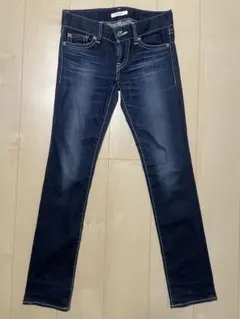 MOUSSYスキニーデニム26インチ濃紺ホワイトステッチローライズ