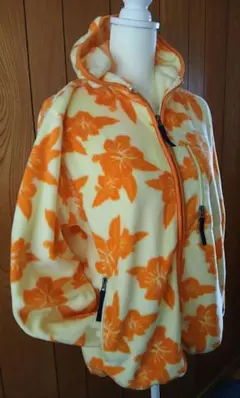 スコメッサ　フリースジャケット　フード付きハイビスカス柄　男女可