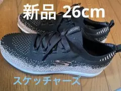 新品スケッチャーズ大きいサイズ26cmレディースハート？花柄スニーカー黒桜