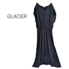 【グラシア】楊柳クレープロングワンピース 裾フリル シャツワンピース ネイビー