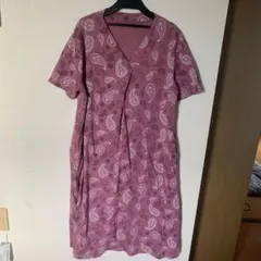 ペイズリー柄 半袖 膝丈ワンピース ピンク