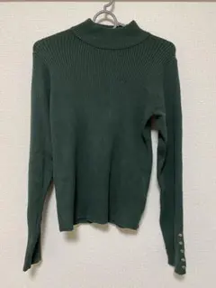 リブ編みダークグリーンハイネックセーター M