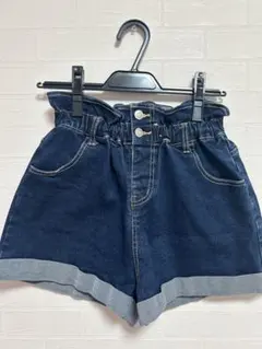 ダークブルー ハイウエスト ショートパンツ　フリル