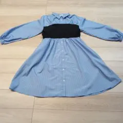 a.v.v 長袖ワンピース 160　青ストライプビスチェ風切り替え