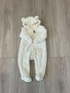 H&M クマ耳　ボア　ロンパース　ホワイト　カバーオール