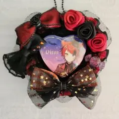 ハート缶バッジ用痛ロゼット　ハロウィン　赤×黒　ハンドメイド