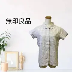 zG1480【S】無印良品 丸襟 半袖 シャツ ボタン ギンガムチェック 前開き