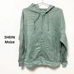 SHEIN【M】グリーン パーカー フーディ フルジップ 裏起毛 ユニセックス