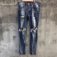 【美品】mnml 32 ダメージスキニーデニム 裾ジップ ストリート系