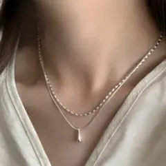 シルバー 二重ネックレス ドロップペンダント