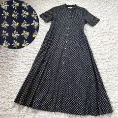 美品 SUNNY CLOUDS サニークラウズ 檸檬小紋 ワンピース ネイビー