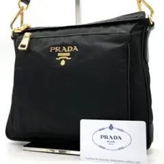 ✨美品✨プラダ ショルダーバッグ メタルロゴ ゴールド金具 ナイロン レザー 黒