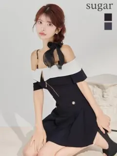 sugar オフショルダー Aラインドレス 黒・白