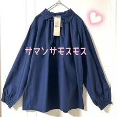 SM2 サマンサモスモス　オーバーレース襟ブラウス　ネイビー
