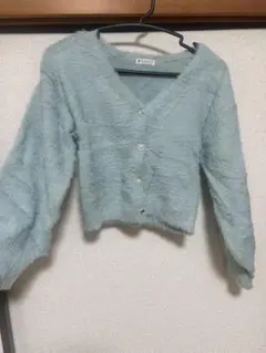 水色 フワフワ Vネックカーディガン
