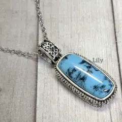 男女兼用✨ ヴィンテージ ターコイズ風 長方形 ペンダント ネックレス