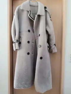新品ベージュ ファー ダブルブレスト ロングコート