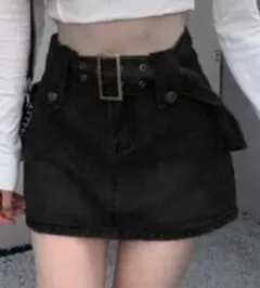 ブラックデニムミニスカート ベルト付き
