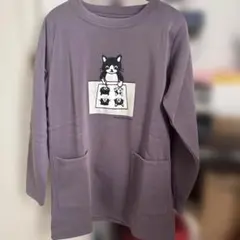 白黒さんいらっしゃい 猫イラスト長袖Tシャツ Lサイズ