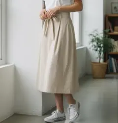 【グリーンレーベルリラクシング】コーデュロイスカート【38】薄アイボリーピンク