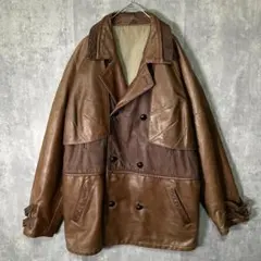 個性派 極上 牛革 レザー デザインコート 茶色 ヴィンテージ