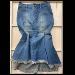 マーメイドスカート　デニム　y2k ギャル　平成　gal フレアスカート レース