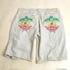 【クージー】 チノ ハーフパンツ 特大 W44 ベージュ カラフル刺繍 虹色のサムネイル