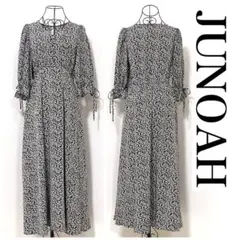 JUNOAH ボタニカル柄ロングワンピース 黒 M【acv020】