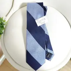 新品 B:MING ネクタイ ネイビー×ライトブルー　ストライプ シルク100%