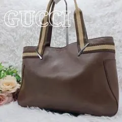 美品✨️GUCCI グッチ 本革 トートバッグ ブラウン GG柄 シェリーライン