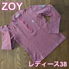 ZOY ゾーイ 長袖 ロゴワッペン ボーダー柄 ハーフジップ ゴルフシャツ 38
