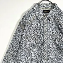 【ZARA】長袖シャツ　花柄　個性派　アート　ステッチ　小花　青　白　モノトーン