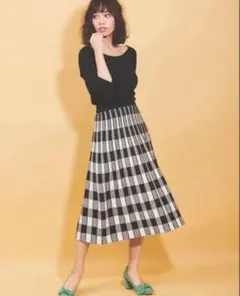 トランテアン　ニットワンピースブラック　チェックニットワンピース