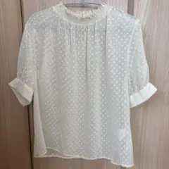 ホワイトドット柄　シースルーブラウス
