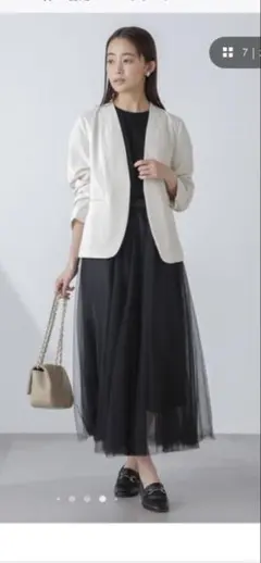 ナノユニバースaperiノーカラージャケット ベージュ36 コットン混のサムネイル